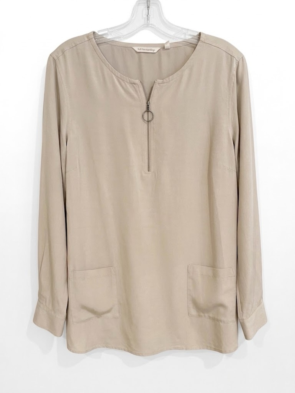 Soft Surroundings Beige Zip Pocket Long Sleeve Top Size Large